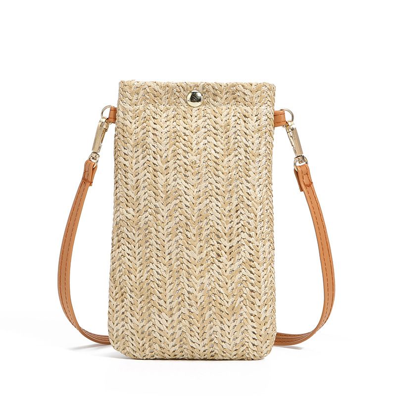 Summer Beach 2024 New Women's Versatile One Shoulder Diagonal Straddle Vertical Phone Bag Grass Woven Zero Wallet_voghion.com