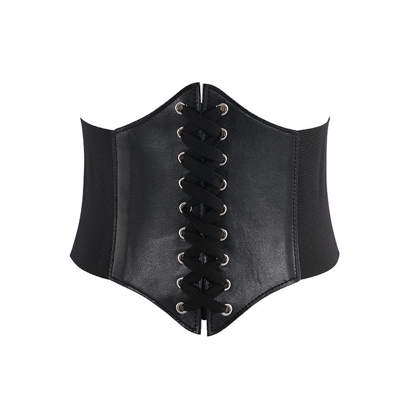 Women Sexy Corsets Wide PU Leather Stylish Slimming Belt Bustiers Wide Elastic High Waist Belts Feminin Ceinture_voghion.com