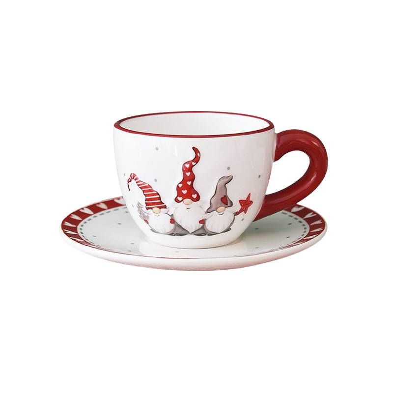 Nordic Santa Claus ceramic cup and saucer coffee cup and saucer high value afternoon tea cup embossed cup and saucer_voghion.com