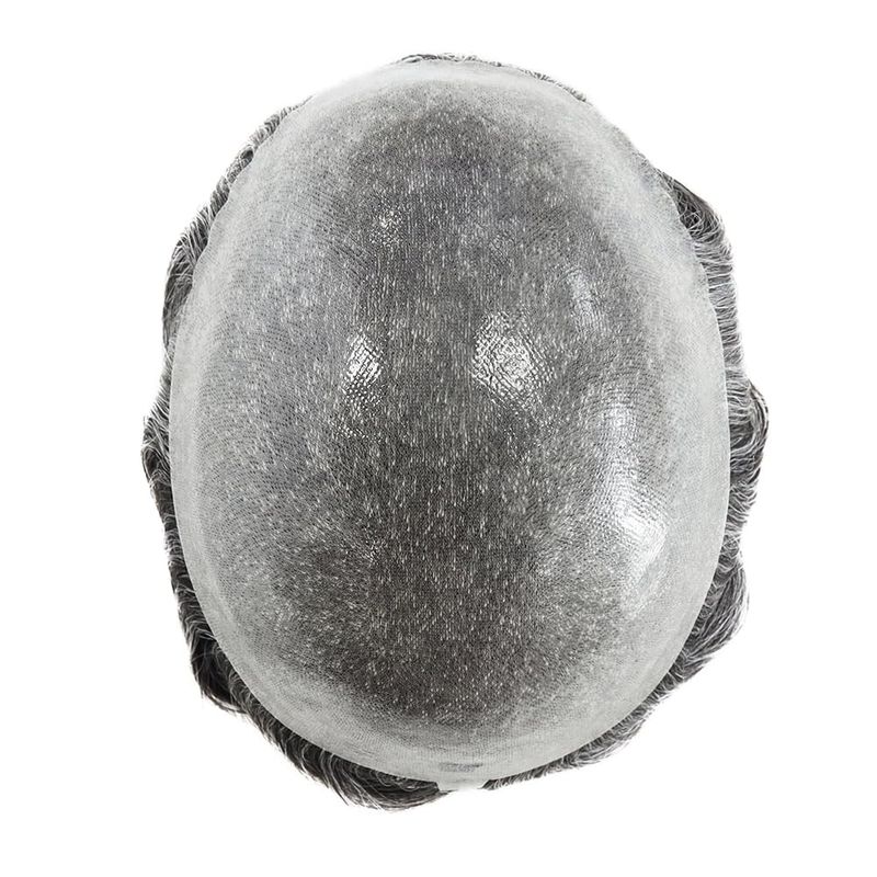 Durable Skin Knotted Toupee For Men Human Hair Replacement System 0.12-0.14mm PU Base Hair Pieces Natural Hairline Wig Black With 50% Grey Color #1B50_voghion.com