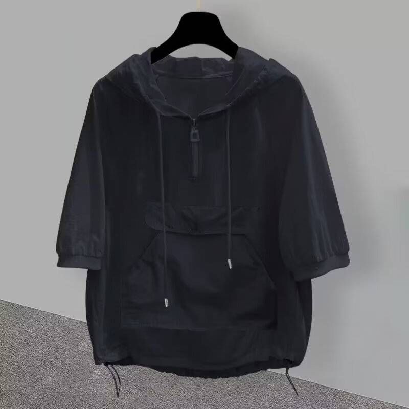 Men's Clothing Lightweight Breathable Sun Protection Hoodie Jacket - Summer UV Protection Outdoor Sports Shirt For Teens & Adults (Black/White)​_voghion.com