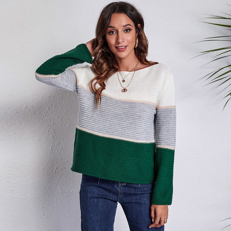 INS Network Red High Like Farbkontrast Großer Streifen Einzeiliger Strickpullover mit Farbkontrast Damenbekleidung_voghion.com