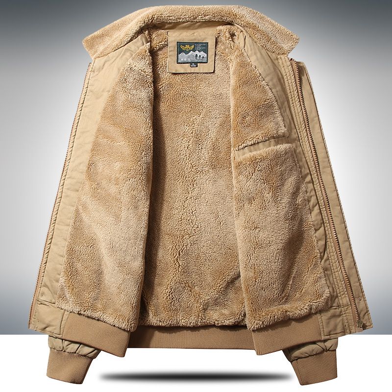 Men's cotton jacket cotton-padded coat fur collar coat with fleece thickened dad lamb coat_voghion.com