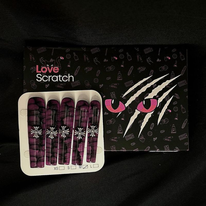 Love Scratch 10 PCs Purple Extra Long Glossy Handmade Press-on Nails_voghion.com