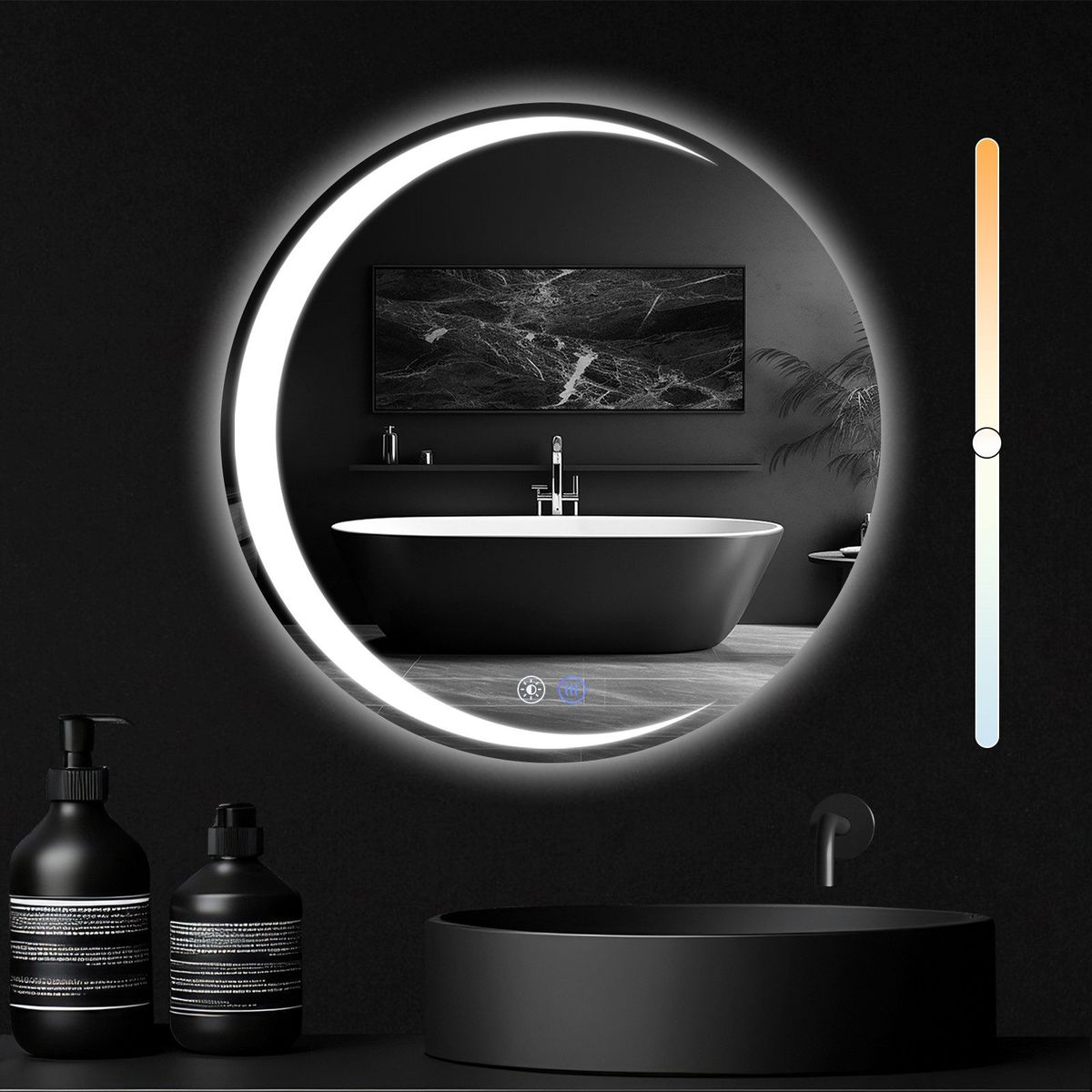 Glitzerlife Spiegel Mit Beleuchtung - Wandspiegel Rund 60cm LED IP44 Badspiegel Mit Touch - Schalter Und Entfogger - Funktion Mit Licht Dimmbar Für Badezimmer_voghion.com