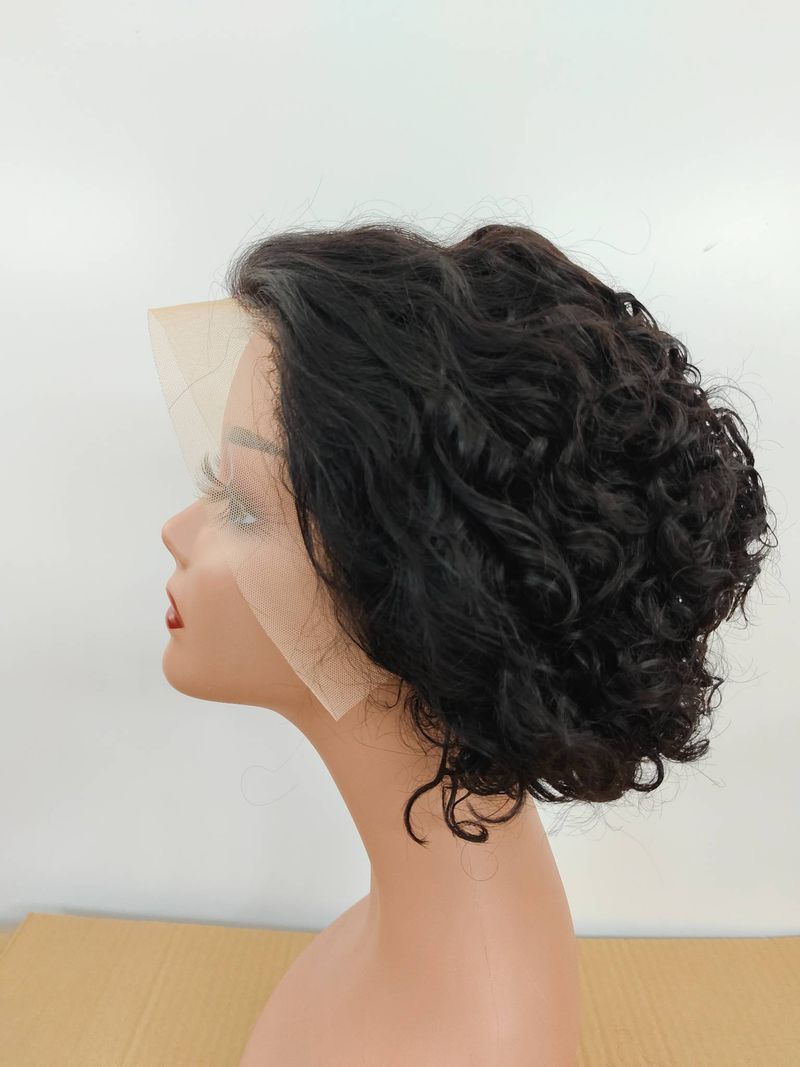 Günstige Kurzhaarperücke, lockiger Bob, Wasserwelle, 13 x 4, Lace Front, 100 % Echthaar, lockere, tiefe Welle, Frontal-Bob, Weaves, kleberlose Perücken für Frauen, Farbe Schwarz_voghion.com