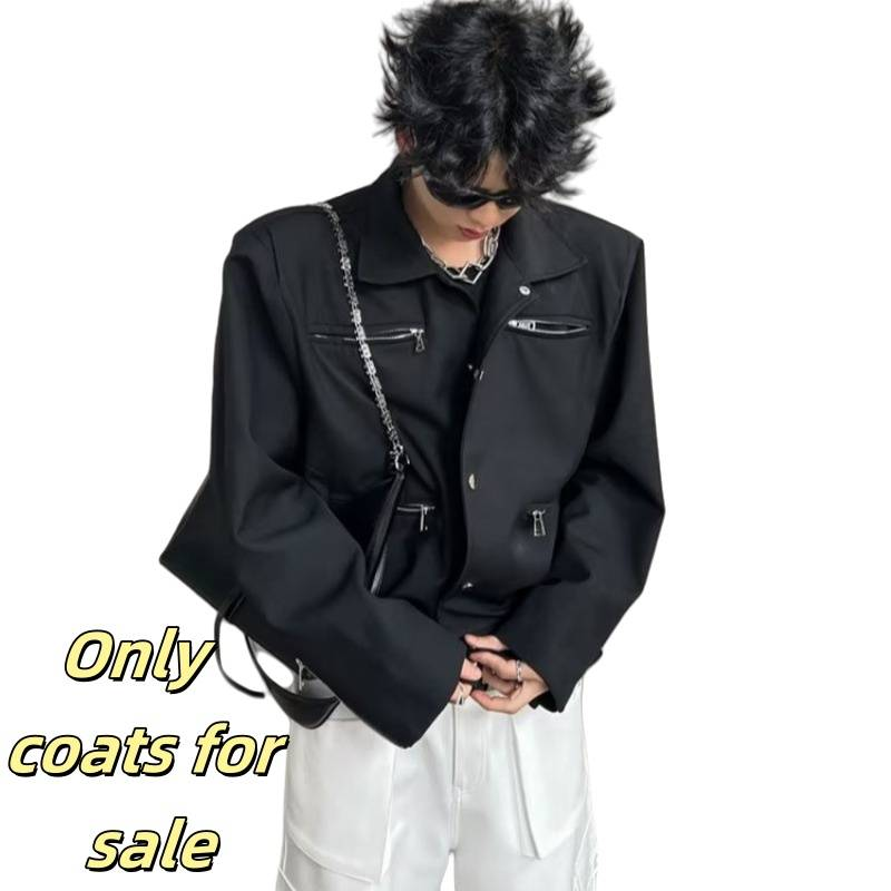 Spring Dark-themed Short Jackets For Men, With A Unique Metal Zipper Design And A Cool, Stylish Shoulder Pad Jacket Trend_voghion.com