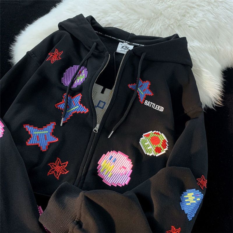Women's Clothing fashion fun cartoon print hooded sweatshirt for women spring and autumn thin lazy bf style cardigan jacket niche trend_voghion.com