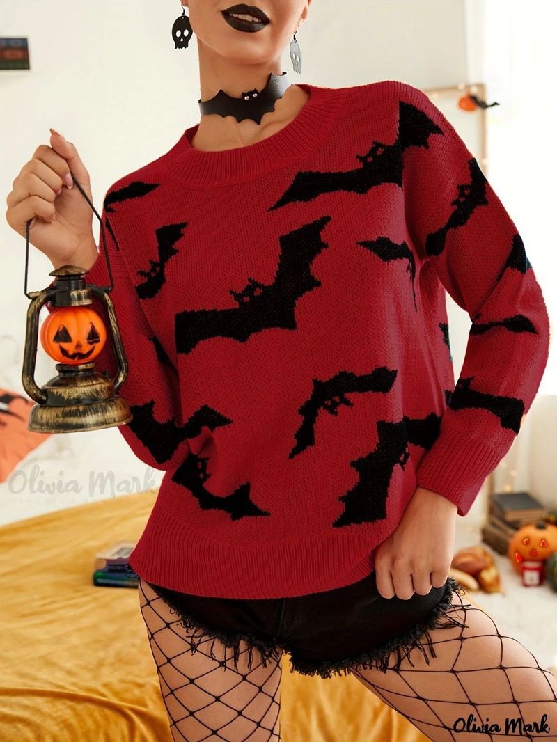 Vêtements pour femmes Automne et hiver Mode femmes manches longues Halloween Jacquard Pull Tops en tricot_voghion.com