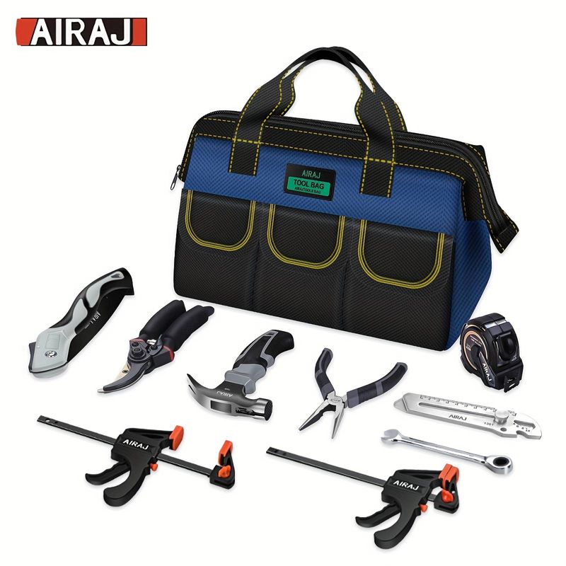 AIRAJ 12-Inch Small Tool Bag 5-Pocket Portable Tool Box Organizer Storage, Home Toolbag With Large Zipper Multiple Pockets Design_voghion.com