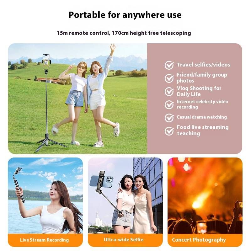 4-Achsen-stabilisiertes Selfie-Stick-Stativ mit Bluetooth-Fernbedienung und zwei Beauty-Lichtern – 1,3 m/1,7 m ausziehbare Telefonhalterung für Vlogging und Live-Streaming_voghion.com