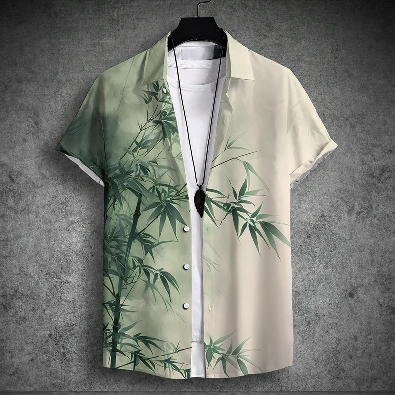 2024 New Men's Short-sleeved Shirt Chinese Style Printed Hawaiian Lapel Top Large Size Casual And Comfortable_voghion.com