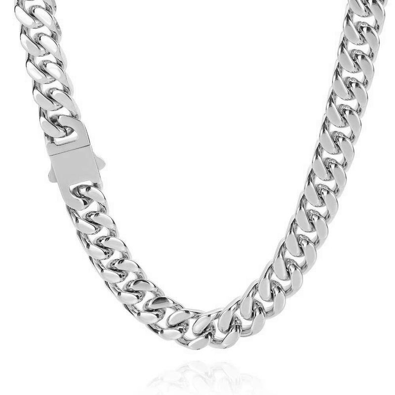 Set di gioielli da uomo, alla moda, in acciaio inossidabile, con collana a catena cubana piatta, bracciale cubano da uomo di alta qualità e personalità._voghion.com