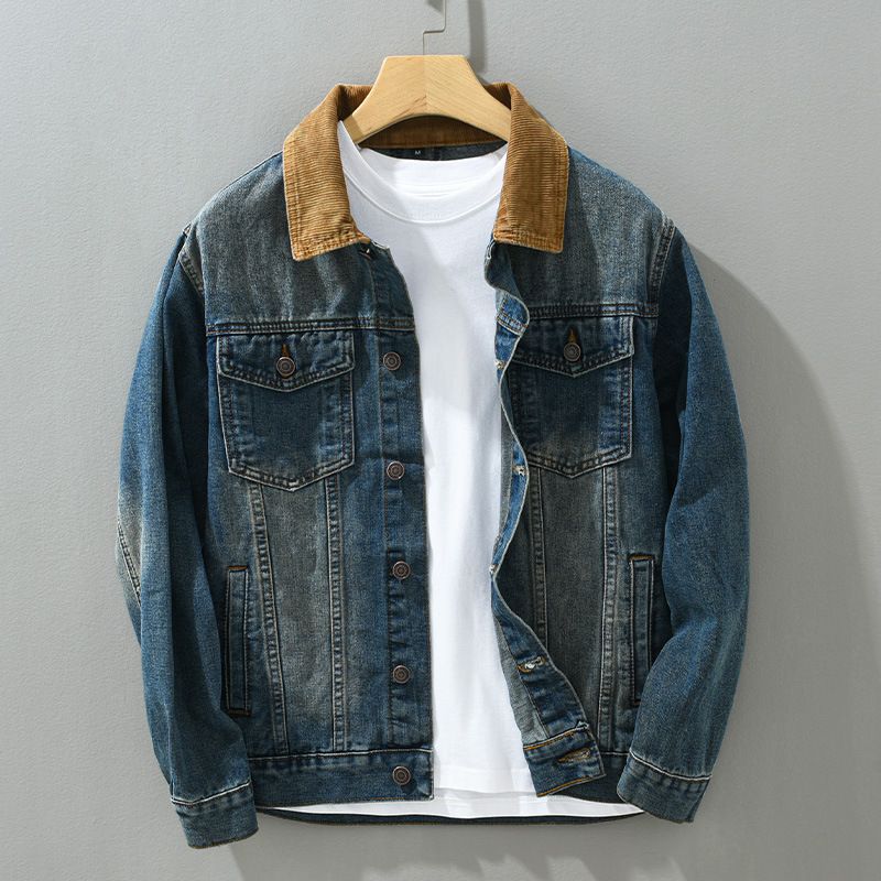 ​Lässige Jeansjacke für Herren mit Farbblock-Design – Locker sitzender Mantel im Workwear-Stil für Frühling und Herbst​_voghion.com