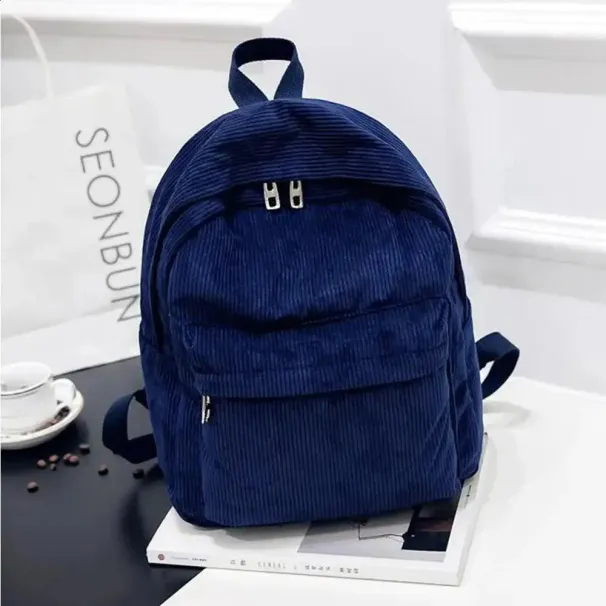 Trend Backpack Fashion Womens Corduroy Academy Solid Color School Youth Travel Shoulder Bag 250408l_voghion.com