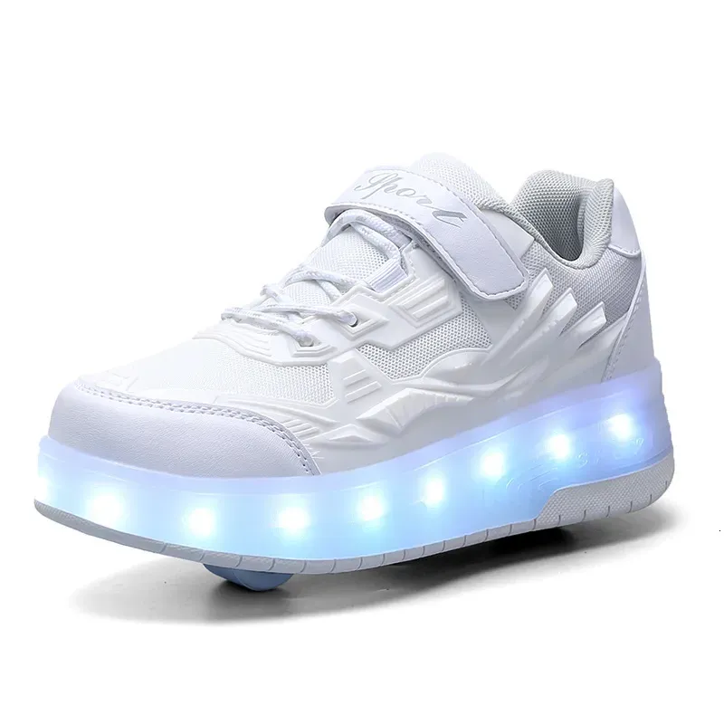 Copii două roți luminoase strălucitoare adidași negru roz lumină role skate copii LED pantofi băieți fete USB încărcare_voghion.com