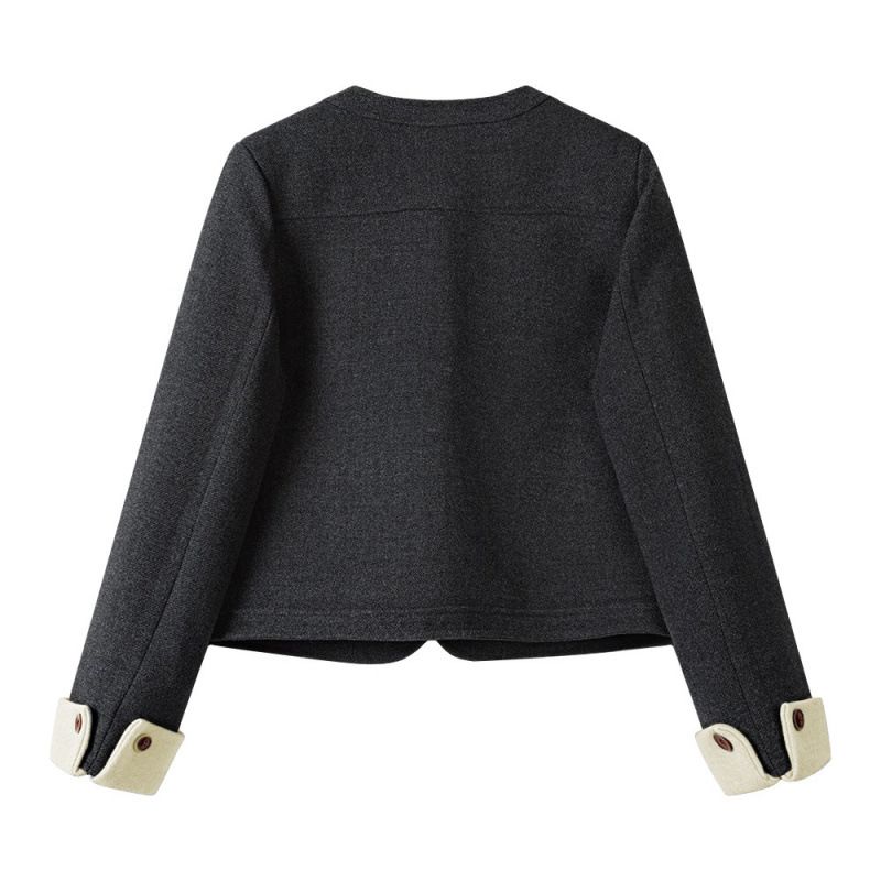 Abrigo corto de lana para mujer, estilo retro, con cuello redondo, para invierno, acolchado, grueso, de tweed._voghion.com