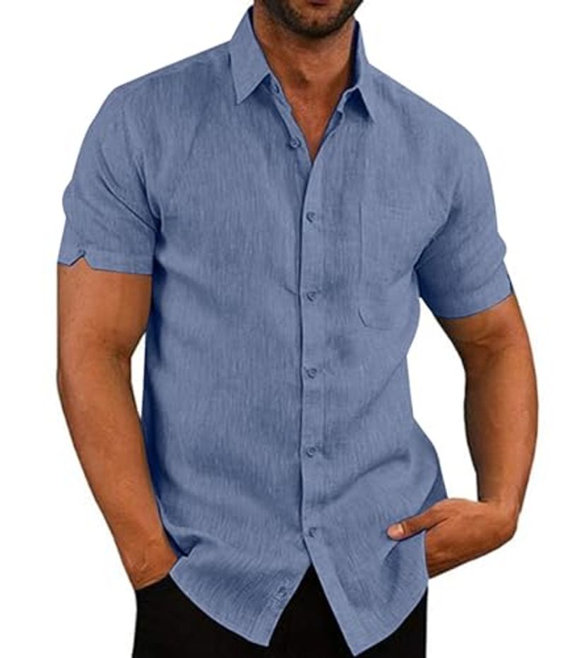 Men's Summer Short Sleeve Business Slim Fit Holiday Beach Cotton Turn-Down Collar Casual Men Button Down Shirt_voghion.com