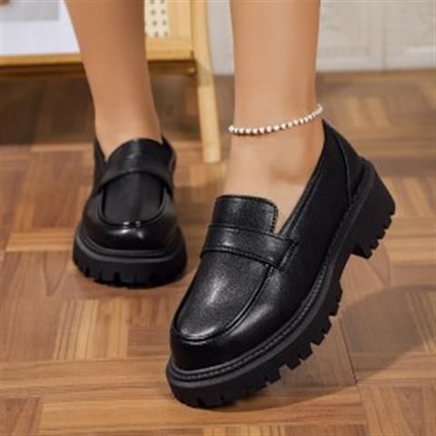 Loafer Schong Damen Nei Kleng Liederschong Déck Sohle Muffin Casual Round Head Schwaarz Déck Sohle Single Schong_voghion.com