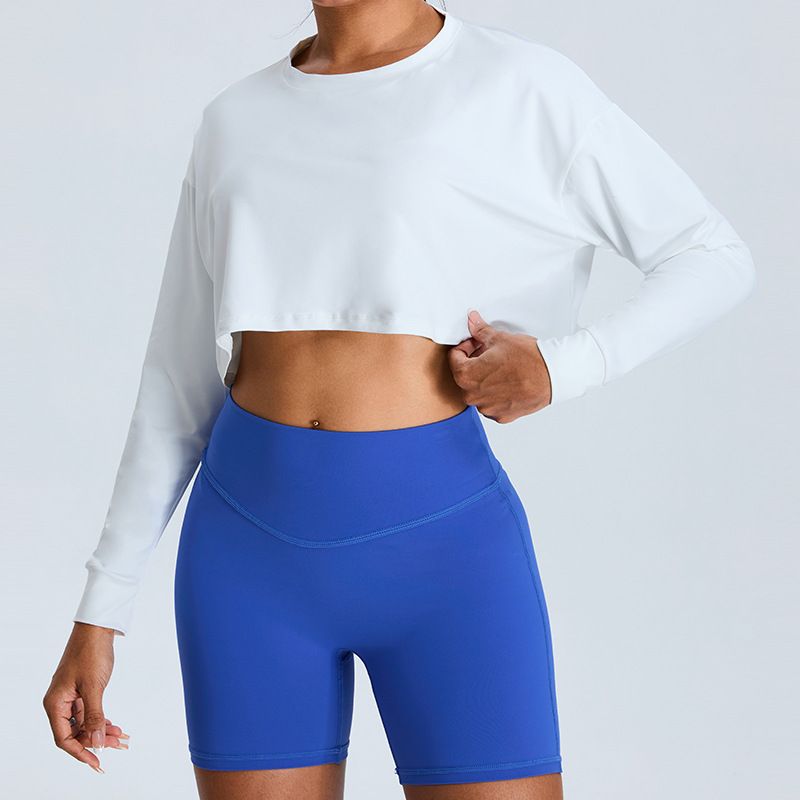 Yoga Clothes Long-sleeved Women's Round Neck Casual Loose Sportswear Running Slim Short Fitness Clothes Top_voghion.com