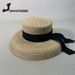 Hot Sale Women's Summer Big Soft Top Straw With Black And White Ribbon Lace Tie M Wide Brim Sun UV Protection Beach Hat Cap_voghion.com