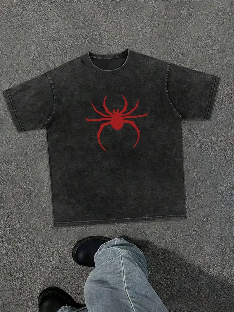 Men's Clothing Distressed Short Sleeved T Shirt Drop Shoulder Cotton Loose Retro T Shirt_voghion.com