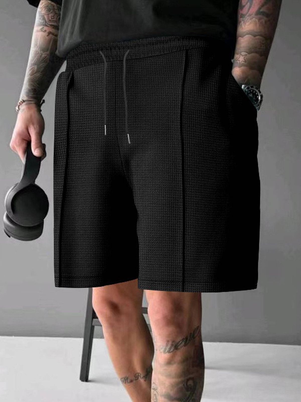 Herrenbekleidung Casual Shorts Sport Einfarbig Schwere Waffel All Match Lauftrainingshose_voghion.com