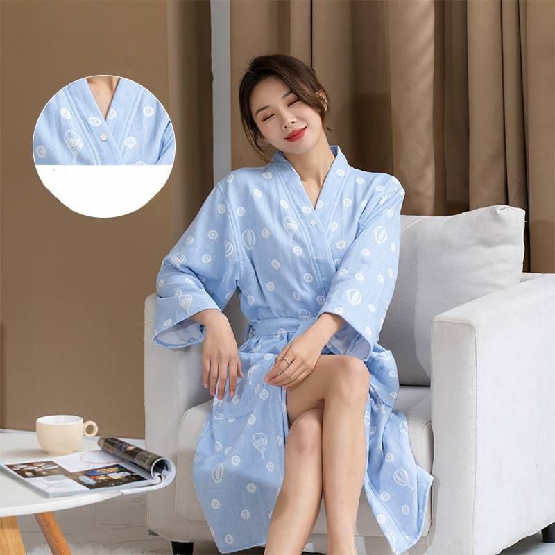 Peignoir en pur coton printemps et été, peignoir fin en gaze de coton pur double couche, chemise de nuit absorbante à séchage rapide_voghion.com
