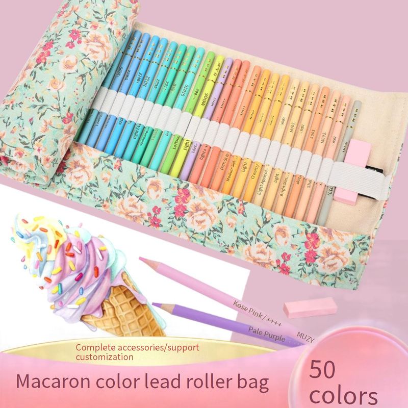 50 Colors Pastel Colored Pencils Set With Pencil Roll - Soft Hues For Professional Drawing & Sketching_voghion.com
