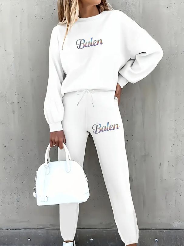 Conjunto de moletom feminino estampado de duas peças, blusa de manga comprida e calça com cordão na cintura, roupa esportiva casual para primavera e outono_voghion.com