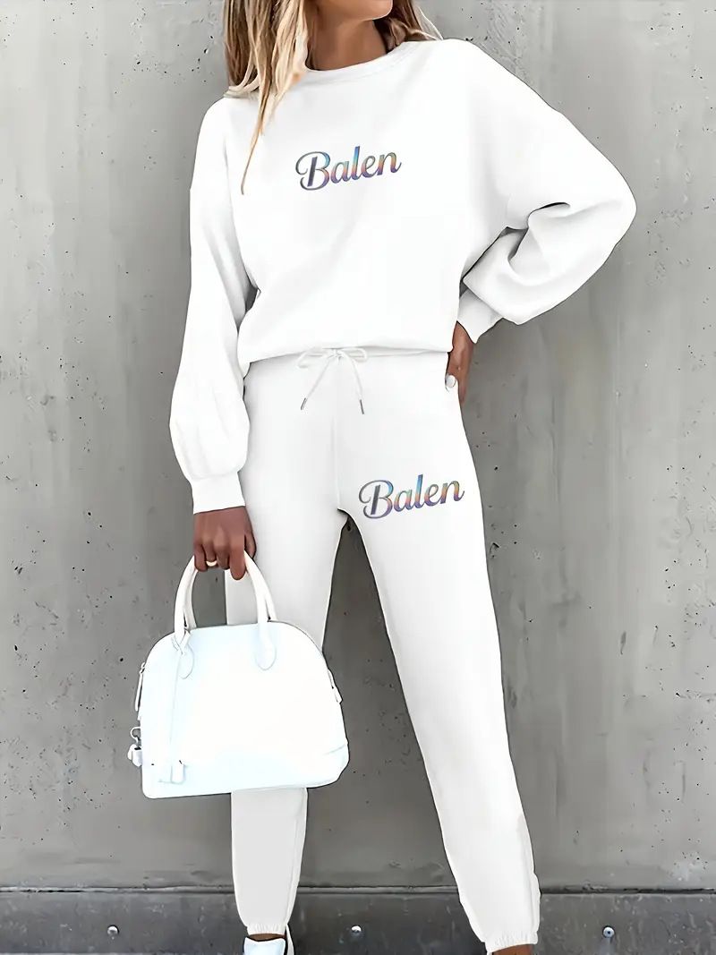 Women's Printed Two Piece Tracksuit, Long Sleeve Pullover Top And Drawstring Waist Pants, Casual Sportswear For Spring And Fall_voghion.com