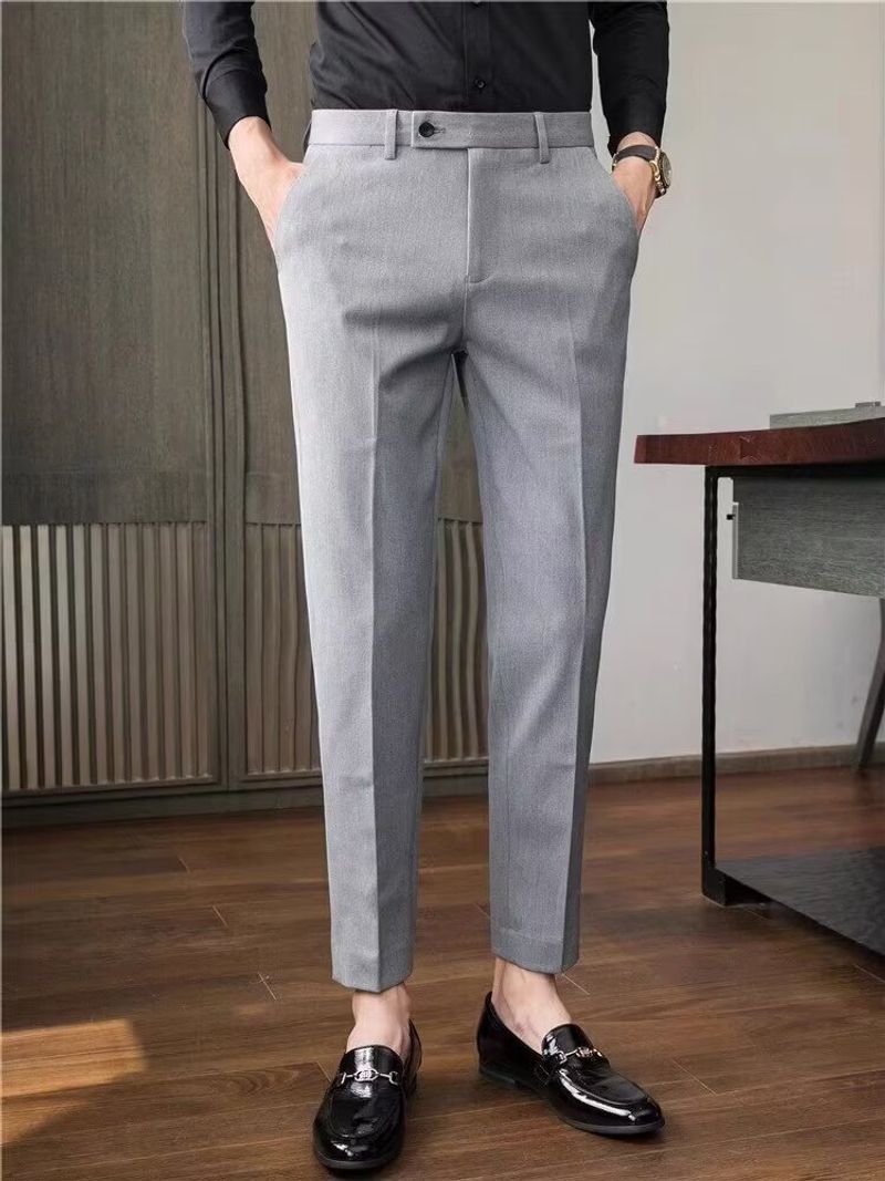 Pantaloni a 9 punte da uomo, pantaloni slim fit da uomo con stiratura gratuita, pantaloni casual da uomo alla moda, pantaloni slim a 9 punte_voghion.com