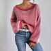 Women's Off-Shoulder Knit Sweater With Color Block Stripes & Lantern Sleeves – Relaxed Fit, Casual Elegance For Fall_voghion.com