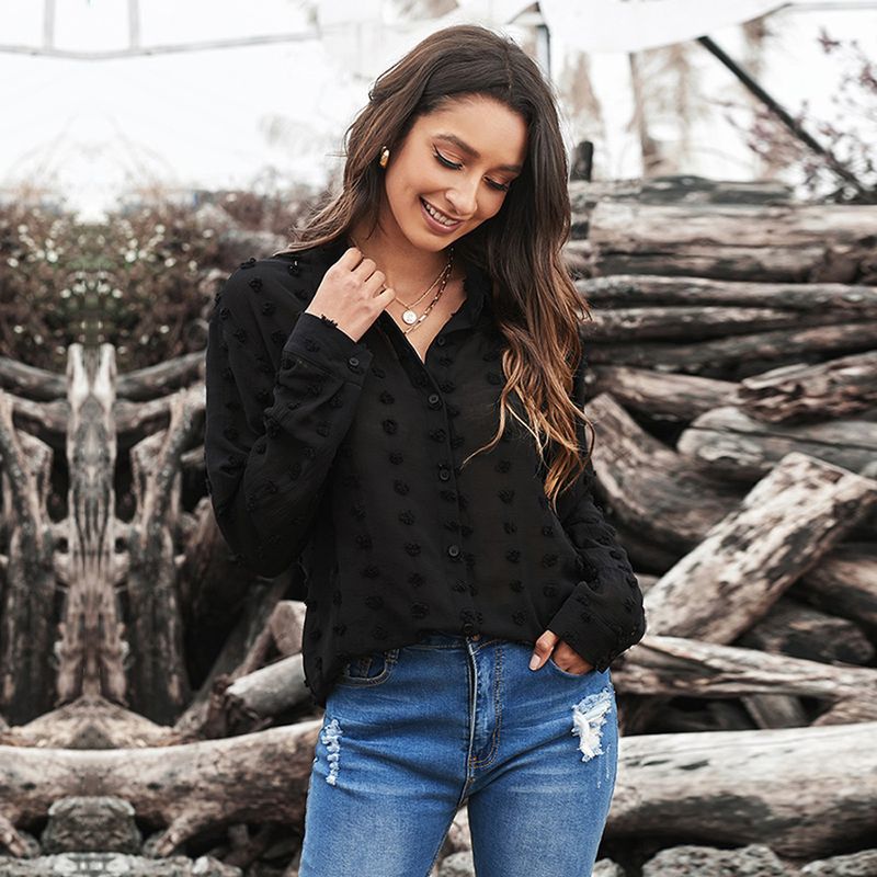 Women's V-neck pullover long-sleeved temperament commuter loose chiffon blouse_voghion.com