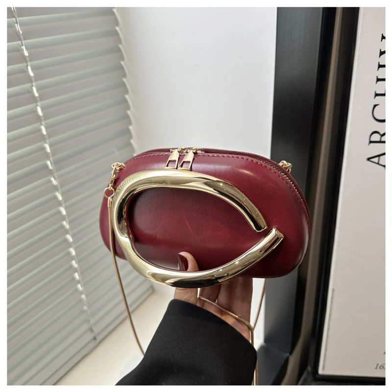 Borsa a tracolla con catena e manico in metallo, classica, rotonda, da sera, alla moda, per donna_voghion.com