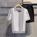 Herrenbekleidung, kurzärmliges Poloshirt aus Eisseide mit Revers, gestreift, farblich passend, atmungsaktiv, kühl, dünn, halbärmeliger Strickpullover_voghion.com