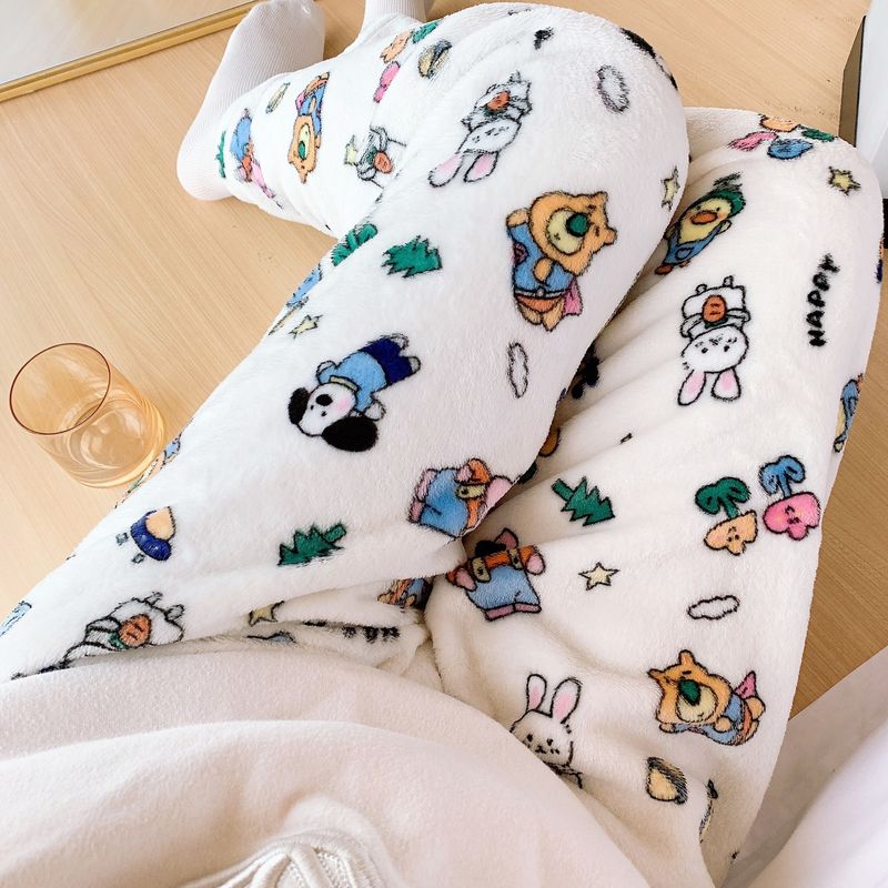 Cartoon Flying Animal Flannel Pajama Pants for Women_voghion.com