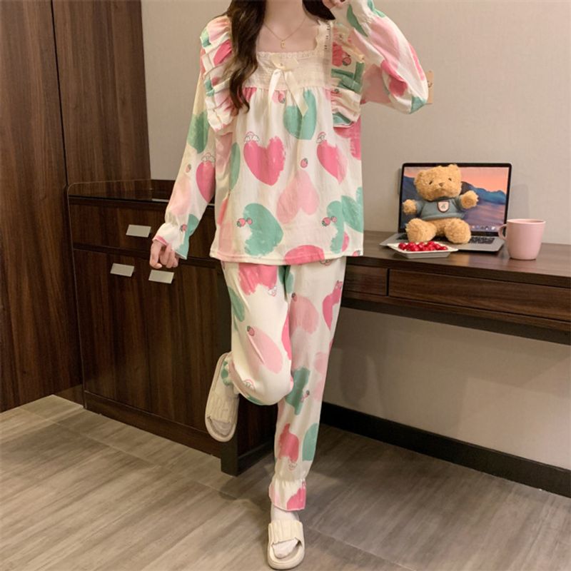 2024 New Ins Style Korean Edition Cloud Cotton Long Sleeve Set for Women's Home Furnishings, Pajamas with One Word Neck_voghion.com