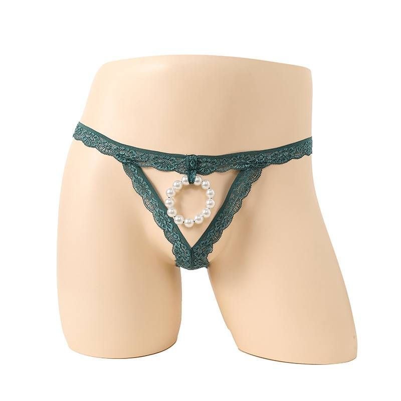 Herren-Slip aus elastischer Spitze mit Perlenbesatz und transparenten Aussparungen. Anatomisch stützende Unterwäsche für auffällige Mode- und Themenveranstaltungen._voghion.com