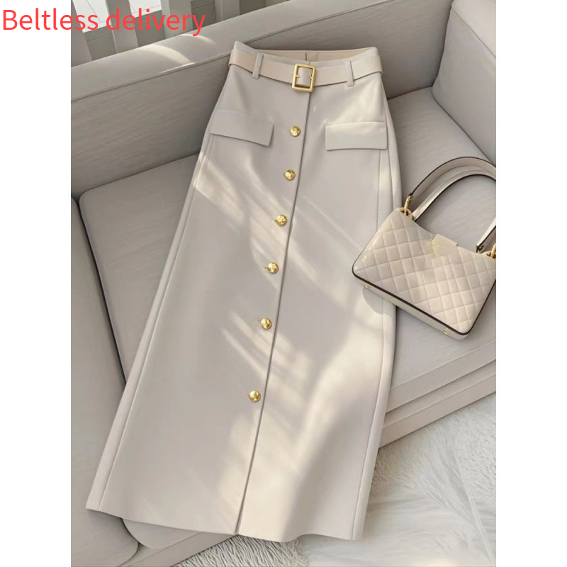 Women's Clothing Beige A Line Skirt For Women New Style Fashion Trendy Hot Style Temperament Pear Shaped Figure Long Skirt Autumn_voghion.com