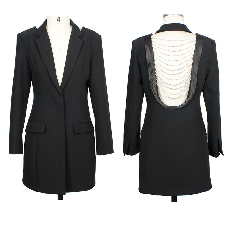 Damenbekleidung Damen rückenfrei sexy Diamant-Kettenanzug schlanke Designjacke für Frauen_voghion.com