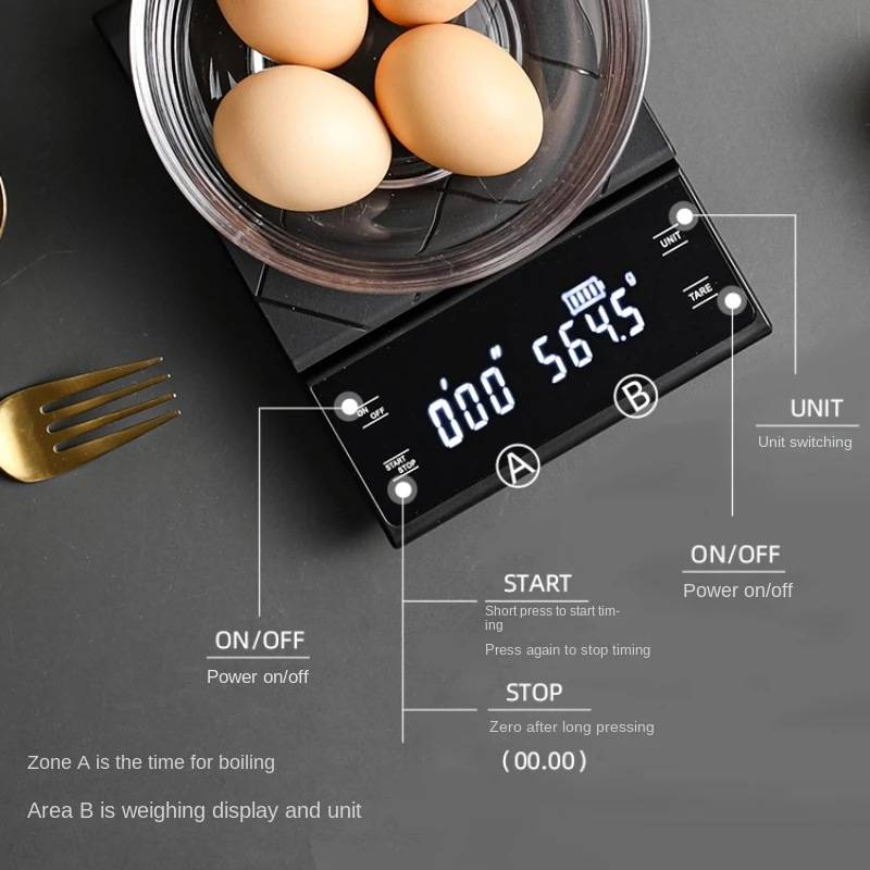1pc 6.61LB Digital Coffee Scale With Timer, 0.1g Accuracy, Lightweight, Battery Powered, Wet And Dry Use, Suitable For Filter, Espresso, French Press, Kitchen Use - Black Plastic, Casual Minimalist Resort Style_voghion.com