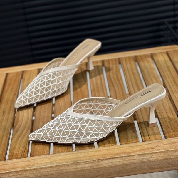 Feine, spitze, modische Halbschuhe mit Netzstoff für Damen im Sommer 2025, Nischendesign, schwarze High Heels und_voghion.com