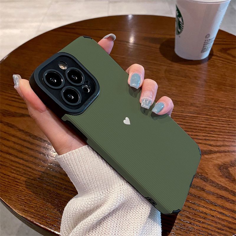 Custodia per iPhone 15 Pro con piccolo cuore su sfondo verde, 11/12/13/14, XR Soft XS Max_voghion.com