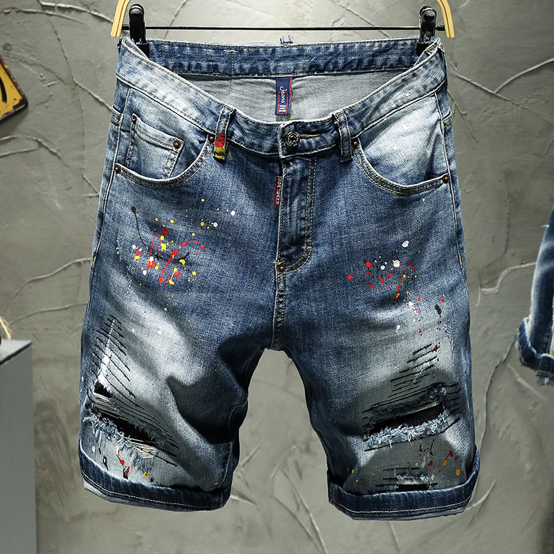 European and American style personality hipster damaged patch jeans men&#039;s five pants hipster pants a batch._voghion.com