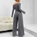 Women's Clothing Autumn And Winter Fashion Casual Suits Knitted One Shoulder Collar Plus Wide Leg Trousers Two Piece Suits_voghion.com