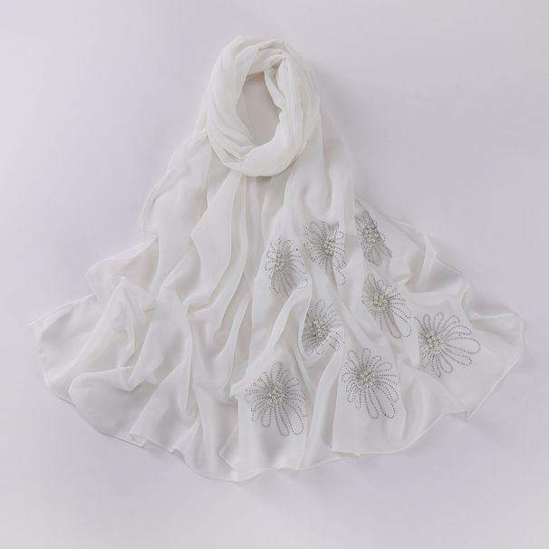 Cross-Border Malaysia With Beaded Rhinestones Chiffon Headscarf Solid Color Head Wrap Scarf For Women Wholesale_voghion.com