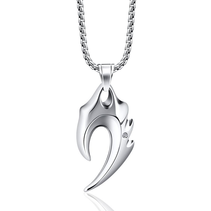 Collana da uomo in acciaio inossidabile con ciondolo a forma di zanna di lupo: gioiello resistente, elegante e antiossidante per l'uso quotidiano._voghion.com