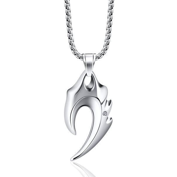 Collana da uomo in acciaio inossidabile con ciondolo a forma di zanna di lupo: gioiello resistente, elegante e antiossidante per l'uso quotidiano._voghion.com