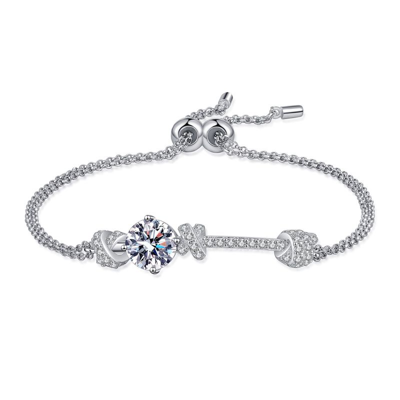 Pure Sier Women's Double Chain Push-pull Design With 2 Carat Moissanite Bracelet_voghion.com